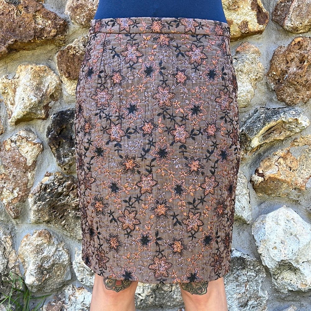 Christian Lacroix Brown Metallic Embroidered Skirt